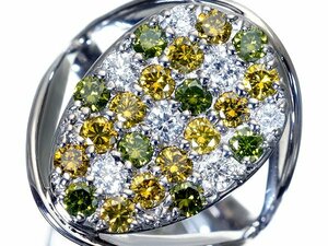 1円～【ジュエリー極】極上の輝き！極上イエロー＆グリーンダイヤ1.35ct＆極上クリアダイヤ0.41ct 超高級K18WGリング k7980zl【送料無料】