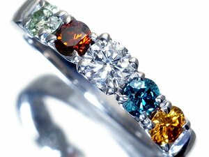 1円～【ジュエリー極】豪華５色の極上の輝き！上質天然ファンシーカラーダイヤモンド0.31ct/0.68ct 高級Pt900リング k7979mv【送料無料】