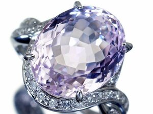 1円～【ジュエリー極】超希少宝石！超大粒良質天然クンツァイト11.95ct＆良質ダイヤモンド0.31ct 高級K18WGリング k7987uk【送料無料】