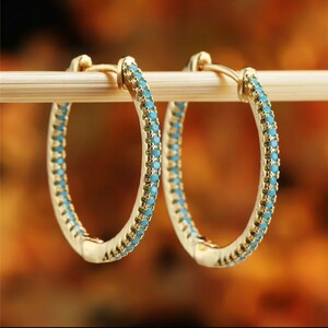 X490 earrings lady's Hawaiian jewelry Gold turquoise blue 