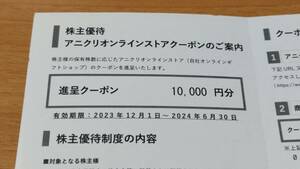 コード通知　エスクリ株主優待　10000円分ギフト　2024/6/30まで　アニクリオンラインカタログギフト食品引き出物