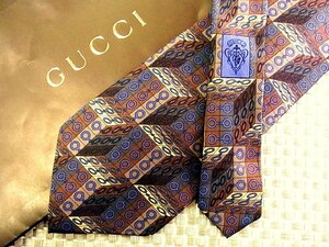 ♪33289C♪良品【金具 ブロック 柄】グッチ【GUCCI】ネクタイ