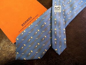 ♪vr0973♪良品♪【HERMES】エルメス【蛙 カエル 梯子 雲 太陽 柄】ネクタイ