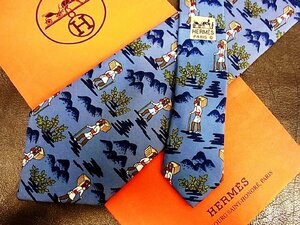 ♪vr0268♪良品♪【HERMES】エルメス【人 葉っぱ 植物 柄】ネクタイ