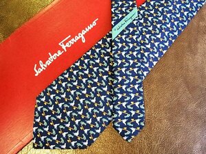 ♪vr0902♪良品♪【Ferragamo】フェラガモ【アシカ ペンギン シーソー 柄】ネクタイ