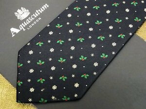 ♪vr0192♪良品♪【Aquascutum】アクアスキュータム【クリスマス ヒイラギ 植物 雪の結晶 柄】ネクタイ