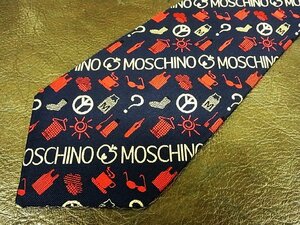 ♪vr0664♪良品♪【MOSCHINO】モスキーノ【タオル 歯磨き 太陽 コーヒー ミルク ロゴ 柄】ネクタイ