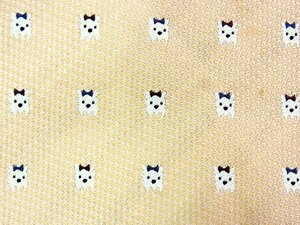 DC01373♪良品【キャラ柄】シルク100％ 刺繍「犬 イヌ 動物 リボン 柄」ネクタイ♪