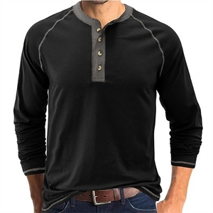 ヘンリーネック Tシャツ メンズ 長袖 カットソー ロングTシャツ ロンT トップス カジュアル 長袖Tシャツ 春服 102511/L:黒