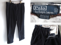 希少 90sビンテージ Polo by Ralph Lauren ラルフローレン HAMMOND PANT タック コーデュロイパンツ W38 ネイビー 紺 大きいサイズ RN41381_画像1