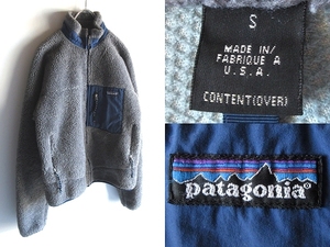 希少 90sビンテージ USA製 Patagonia パタゴニア 1999AW Classic Retro-X ロゴワッペン パイルフリース レトロXジャケット S グレー 紺