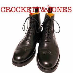 234.CROCKETT&JONES クロケットアンドジョーンズ バルモラルシューズ ウィングチップ 別注品 革靴 レザーシューズ ブラック 6.5E