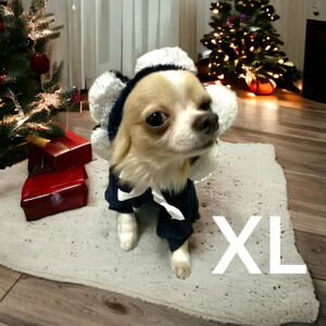 犬猫 犬服 猫服 ペット服 ペットウェア ドッグウェア モコモコ ポンデライオン パーカー ネイビー XLサイズ
