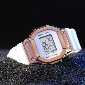 0344 wristwatch square digital white × pink gold 