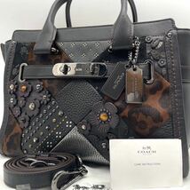 《超激レア》定価12万 COACH コーチ ティーローズ 2WAY ショルダーバッグ ハンドバッグ トート ビジネス レザー 黒 レディース _画像8