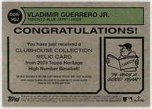 BLUEJAYS一塁▲VLADIMIR GUERRERO Jr最新2023 TOPPS HERITAGE HIGH NUMBER CLUBHOUSE COLLECTIONジャージ!_画像2