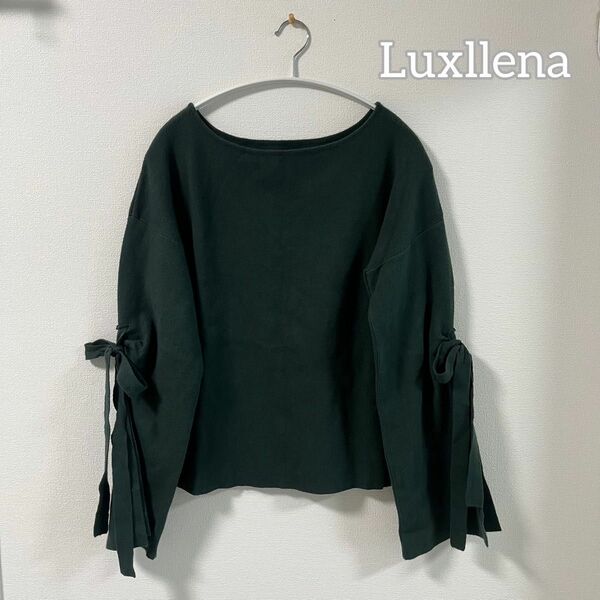 Luxllena リボン袖 柔らかニットトップス