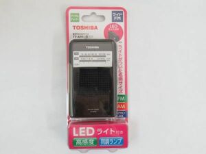 Z 17-7 未使用 TOSHIBA 東芝 携帯ラジオ TY-APR5 ブラック FM AM ラジオ 名刺サイズ LEDライト付 デジタルチューナー