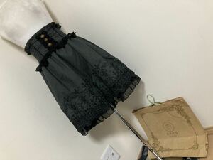 アクシーズファム☆ボタン.レース飾り裏地裾シフォン切り替えスカラップ刺繍飾り千鳥格子ハイウエストフレアスカート☆used 