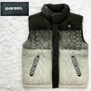 【極美品】 希少XLサイズ!!! DIESEL ディーゼル グラデーション ダウンベスト K-AIRSHIIP-B レザーワッペン ケーブルニット 