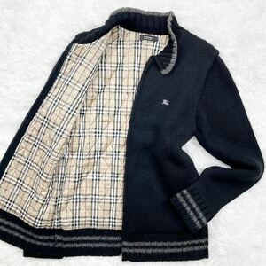 【極美品】 希少Lサイズ!!! BURBERRY BLACK LABEL ドライバーズ ニット ジップアップジャケット ノバチェック メンズ 大きいサイズ