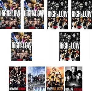 HiGH ＆ LOW 全10枚 TV版 SEASON1 全3巻、SEASON2 全3巻 + THE MOVIE、2、3 + THE RED RAIN レンタル落ち 全巻セット 中古 DVD ケース無