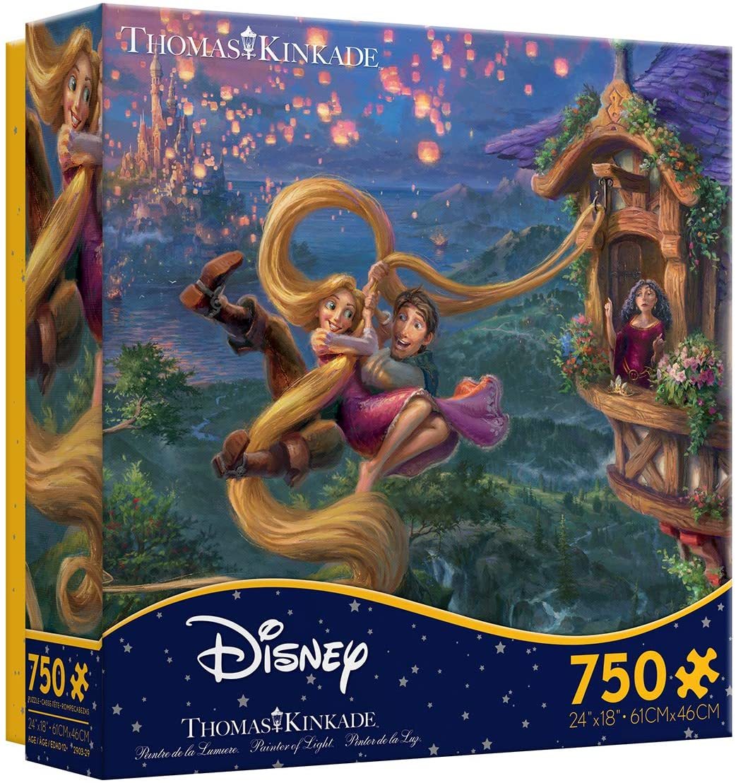 Envío Gratis, rompecabezas de sueños de Disney, Rapunzel y Flynn, rompecabezas de princesa Disney de Ceaco Thomas Kinkade de 750 piezas, juguete, juego, rompecabezas, rompecabezas