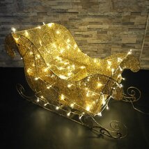 1円～ 売り切り クリスマス LEDイルミネーション グリッター トナカイ＆ソリ モチーフライト LEDライト ガーデン ゴールド KR-70_画像8