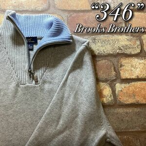 ★若干訳アリ格安★正規品★【“346”Brooks Brothers ブルックスブラザーズ】カシミア混 1/2zipセーター【メンズ M】ライトグレー K3-390