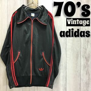 ★激レア★70′s vintage★西ドイツ製★【adidas】マドンナモデル 左下トレフォイル 曲がりポケット ジャージ【M程度】黒 赤 レトロ K3-220