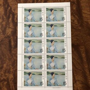 未使用切手　切手趣味週間 1967年 「湖畔」（黒田清輝） 15円10枚シート