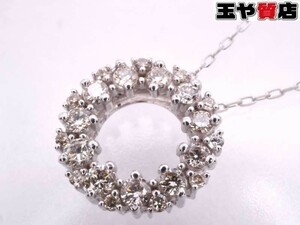 美品 ダイヤ0.20ct オープンサークル ペンダント ネックレス K18WG ネックレス ホワイトゴールド