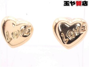 LOVE ハート ピアス K18YG イエローゴールド