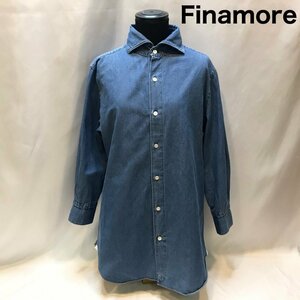 Ｆｉｎａｍｏｒｅ コットンシャツ ブルー 青 メンズ 春物 フィナモレ カジュアル 長袖 無地 イタリア製 洋品紳士服/252