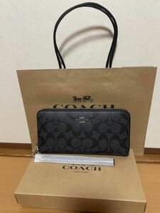 COACH コーチ　長財布　C4452 ブラック　シグネチャー　ストラップ付き　アウトレット品