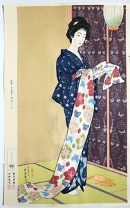 ◇橋口五葉『夏装之娘』美人画　手摺木版画　京都丹青社版　新版画　浮世絵　タテ52cm大判　巴水　深水　雪岱