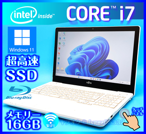 富士通 フルHD液晶 タッチパネル Core i7 6700HQ メモリ 16GB【SSD新品1000GB+HDD1000GB】Windows11 ホワイト Office2021 搭載 AH77/W