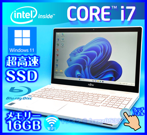 富士通 フルHD液晶 タッチパネル メモリ 16GB Core i7 4702HQ【SSD新品1000GB+HDD1000GB】Windows11 ホワイト Office2021 搭載 AH77/M