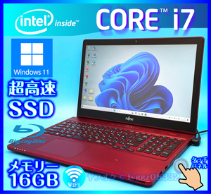 富士通 フルHD液晶 タッチパネル メモリ 16GB Core i7 4702HQ【SSD新品1000GB+HDD1000GB】Windows11 レッド Office2021 搭載 AH77/M