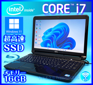 富士通 Core i7 かっこいいブラック【超速SSD新品 1000GB HDD1000GB 大容量メモリー16GB 】Windows11 Office2021 搭載 Webカメラ AH56/H