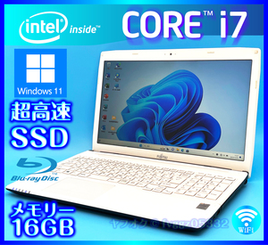 富士通 アーバンホワイト Core i7 4702HQ【SSD新品1000GB+HDD1000GB+メモリー16GB】Windows11 Webカメラ Bluetooth Office2021 AH53/M