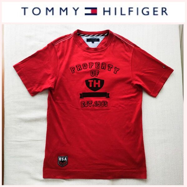 【美品】TOMMY HILFIGERトミーヒルフィガー ロゴ刺繍 ワッペン 高級ライン Tシャツ メンズ レア M(日本L相当)