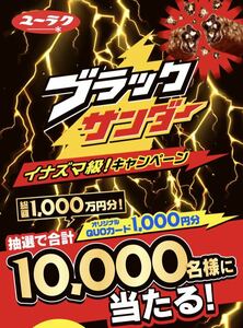 レシート懸賞 ブラックサンダー QUOカード 1000円分 10000名様に当たる！ Wチャンス 幻の未発売商品 ポテトチップスサンダー