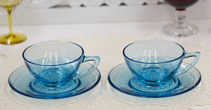 1950年代 ヘーゼルアトラス カプリ ホブネイル ブルー カップ ＆ ソーサー 2客セット 紅茶 ティー コーヒー ミッドセンチュリー ビンテージ