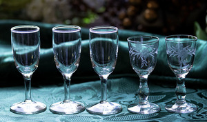 ビンテージ クリア フラワー エッチング ミニ グラス 5個セット ショットグラス 酒 リキュールグラス
