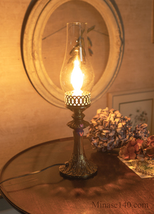 卓上ランプ 真鍮 ガラス テーブルランプ 電球付属 ナイトランプ ブラス 灯 チムニー アメリカ 輸入 什器 アンティーク ビンテージ 