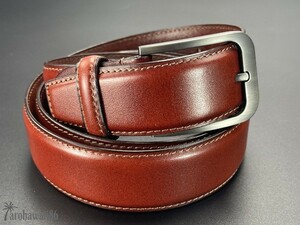 arohawaii86◆HB-712C.本革.ブラウン High Grade leather*シングルステッチ 35mm レザーベルト☆1スタ☆１円スタート☆