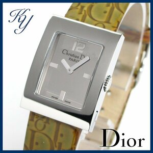 1円～ 3ヶ月保証付き 電池交換済み 磨き済み 美品 本物 人気 Christian Dior クリスチャン ディオール マリス D78-109 革ベルト ミラー レ