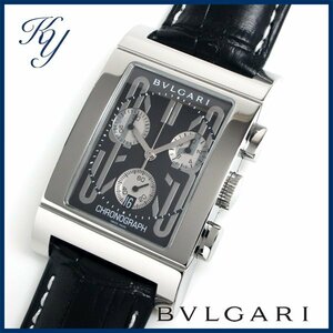 1円～ 3ヵ月保証付き 磨き済み 美品 本物 定番 人気 BVLGARI ブルガリ レッタンゴロ RTC49S クロノグラフ 革ベルト メンズ 時計