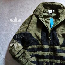 新品 正規品 adidas originals アディダス オリジナルス ビッグトレフォイル ボア ジャケット カーキ オリーブ 黒 ブラック 厚手 2XO 3XL_画像2